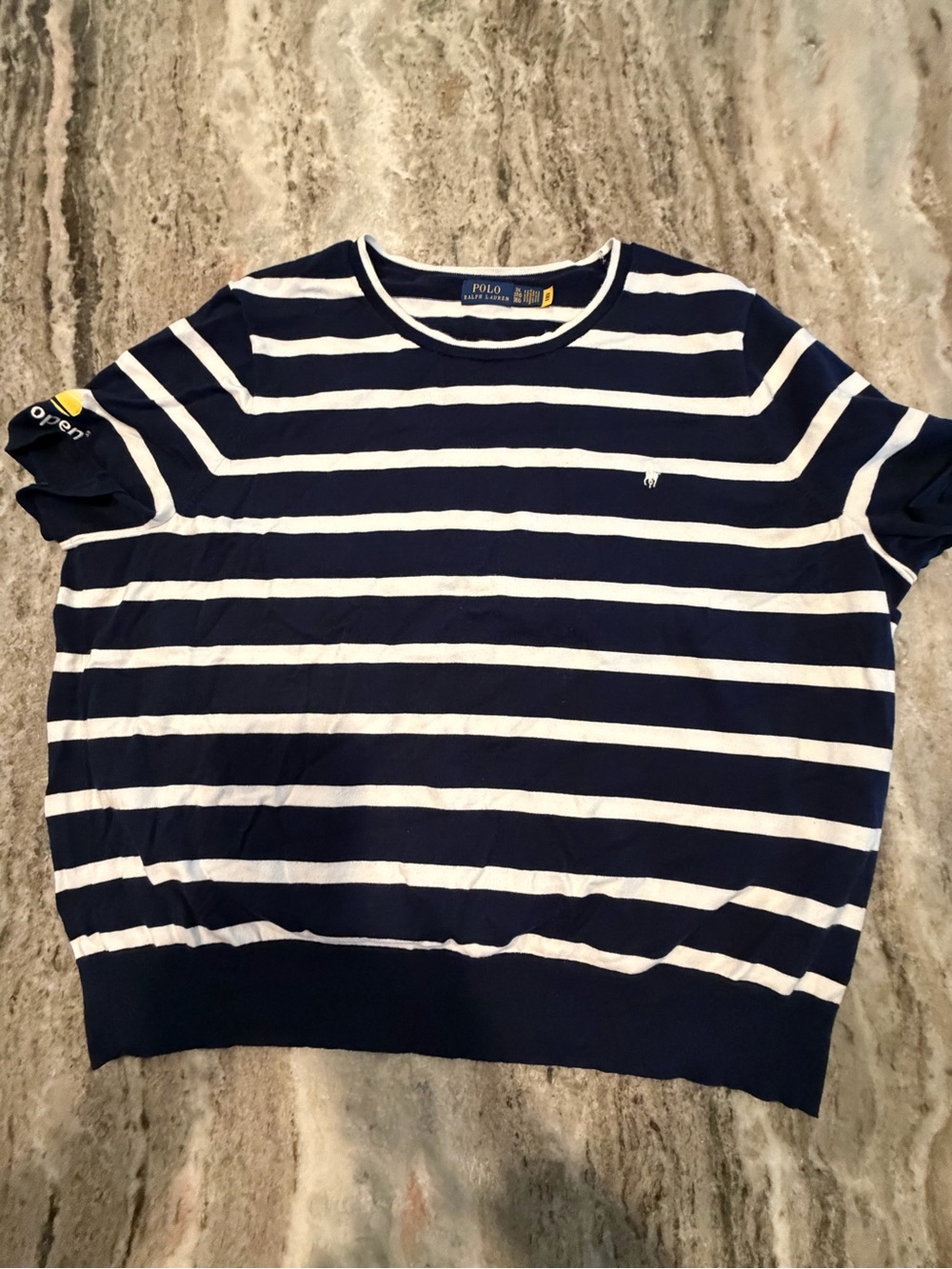 POLO Ralph Lauren US Open Short Sleeve Sweater Navy/White Striped Ladies 3XL